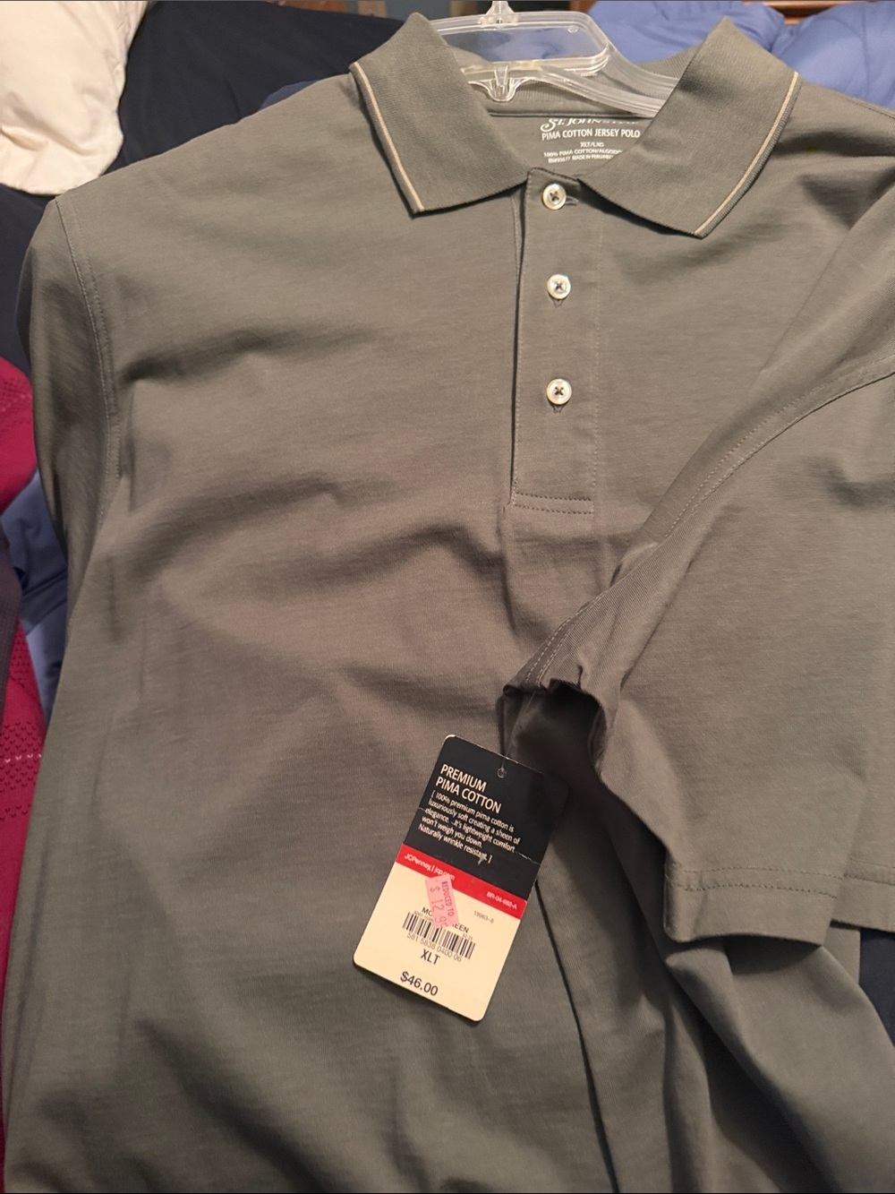 St. John's Bay Men's Pima Cotton Polo Shirt - Grey with Subtle Trim